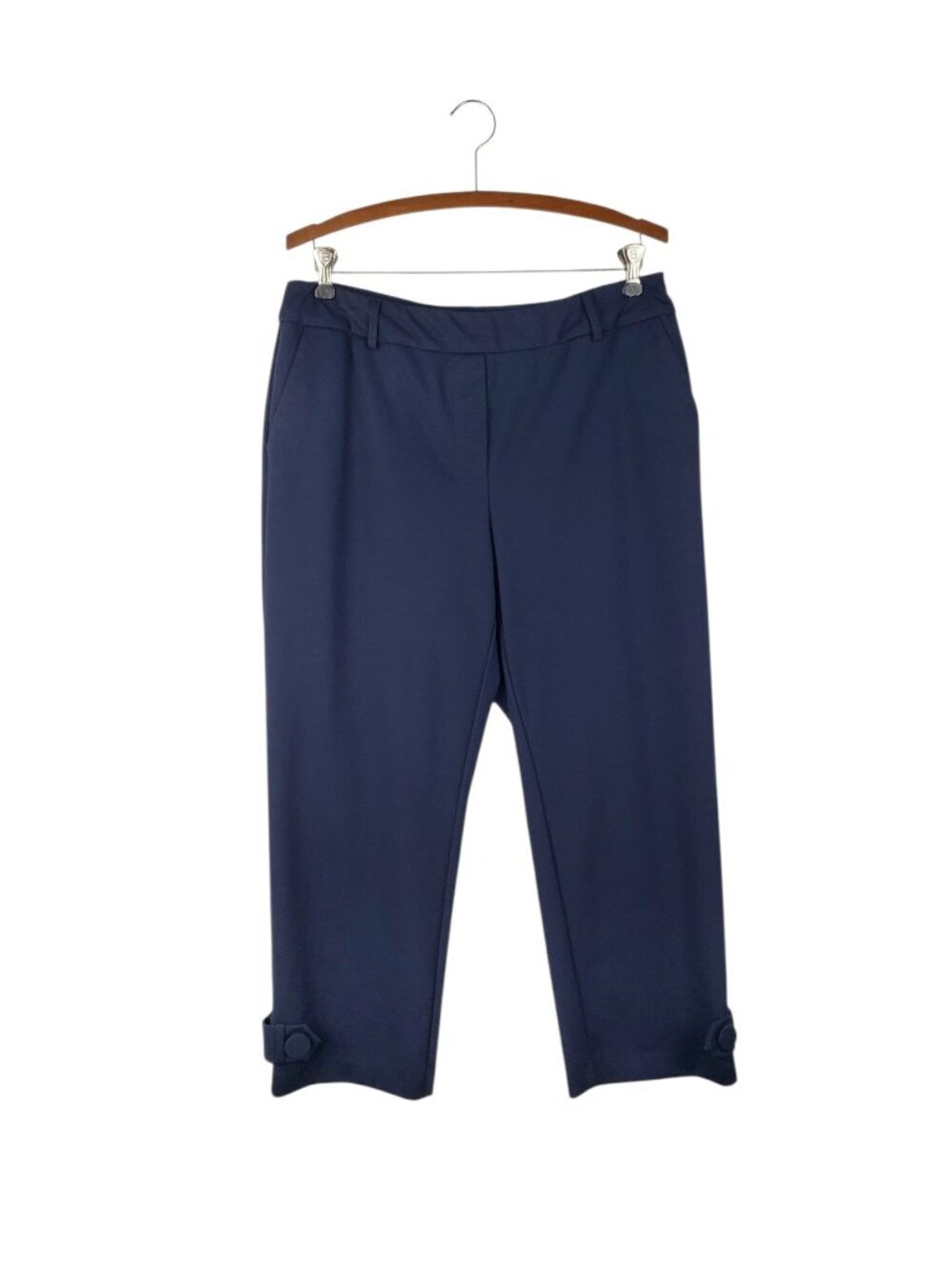 Up! Thincredible Montreal Pull On Cropped Button Hem Pants Navy Blue Womens 12